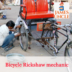 Bicycle Rickshaw mechanic Mr. Narayan Mandal in Haldia